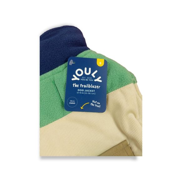 Youly Dog Size Small Trailblazer Green and Tan Puffer Dog Jacket With Pocket New - Picture 3 of 4